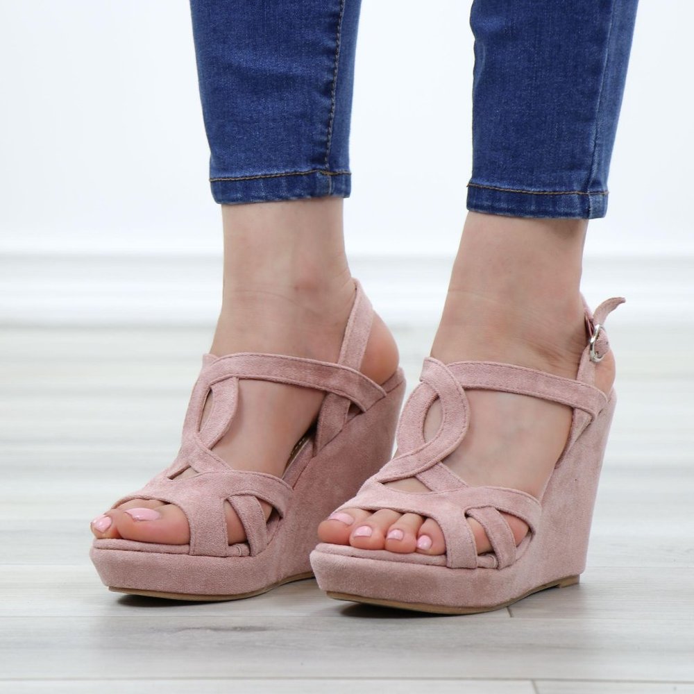 Faux Suede Wedge Heel Sandals - Picture 12 of 12